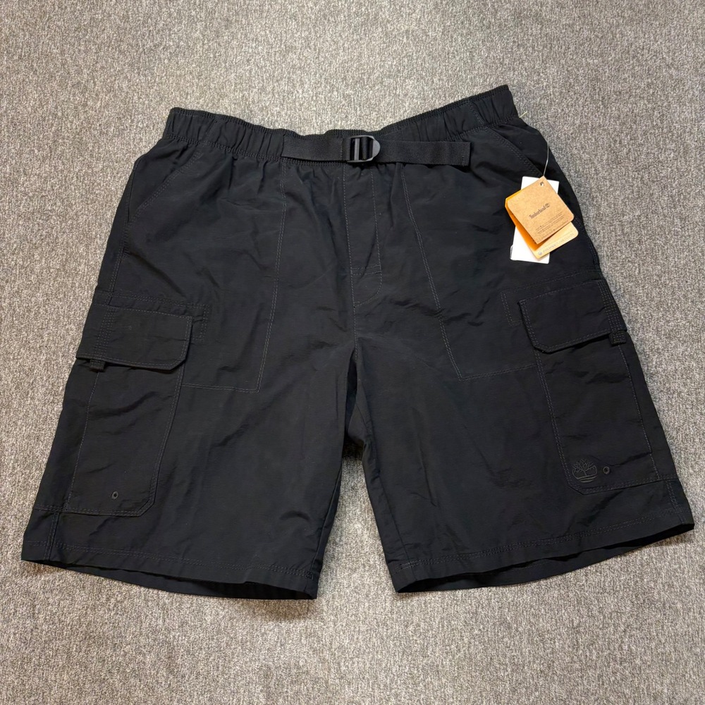 Timberland Mens Black Cargo Shorts Integrated Belt Mesh Lining NWT Large 447140